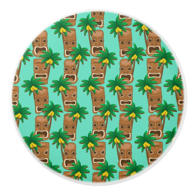 Hawaiian Tiki Repeat Pattern Ceramic Knob (Front)