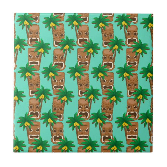 Hawaiian Tiki Repeat Pattern Ceramic Tile (Front)