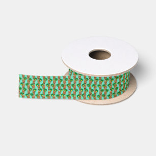 Hawaiian Tiki Repeat Pattern Satin Ribbon