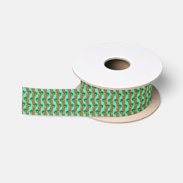 Hawaiian Tiki Repeat Pattern Satin Ribbon (Spool)