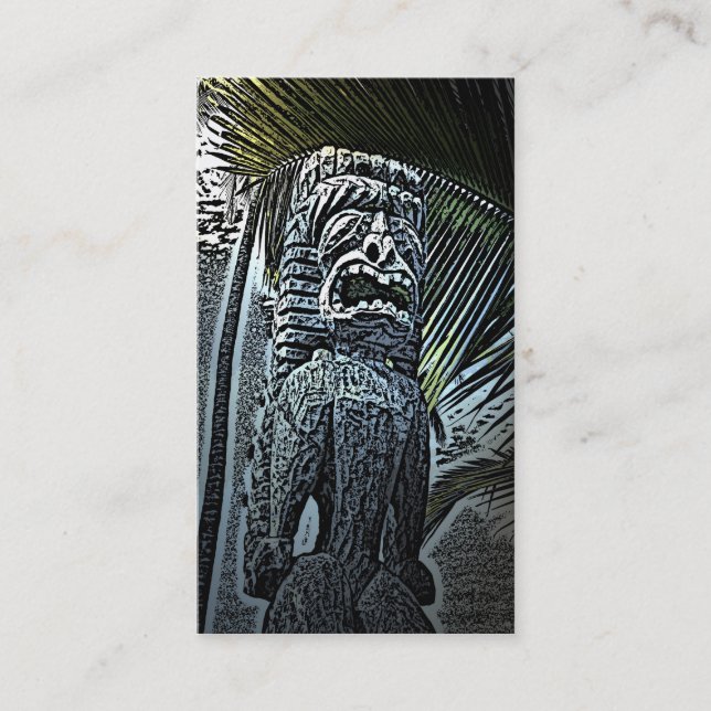 Hawaiian tiki statue customisable business cards (Front)