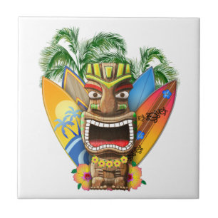 Hawaiian Tiki Surfing Ceramic Tile