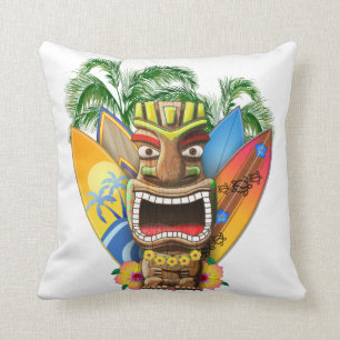 Hawaiian Tiki Surfing Cushion