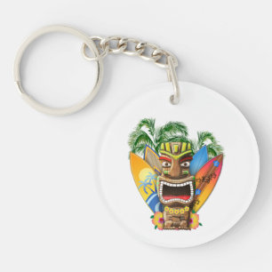 Hawaiian Tiki Surfing Key Ring