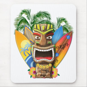 Hawaiian Tiki Surfing Mouse Pad