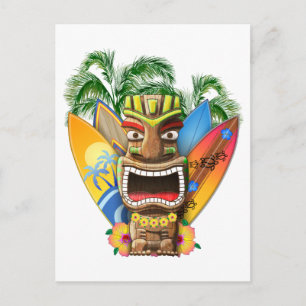 Hawaiian Tiki Surfing Postcard