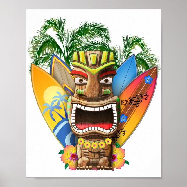 Hawaiian Tiki Surfing Poster (Front)