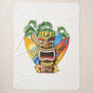 Hawaiian Tiki Surfing Sherpa Blanket