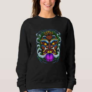 Hawaiian Tiki Weed Smoking Mask Sweatshirt