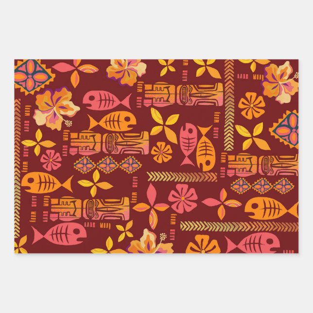 Hawaiian Tiki  Wrapping Paper Sheet (Front)