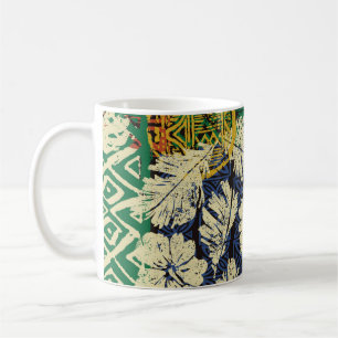 Hawaiian tribal elements and hibiscus fabric patch coffee mug