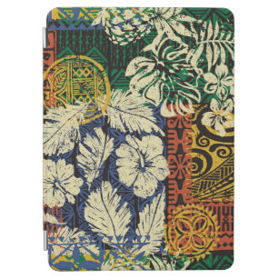 Hawaiian tribal elements and hibiscus fabric patch iPad air cover