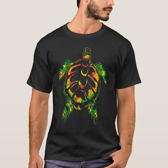 Hawaiian Tribal Polynesian Tattoo Sea Animal  Turt T-Shirt (Front)
