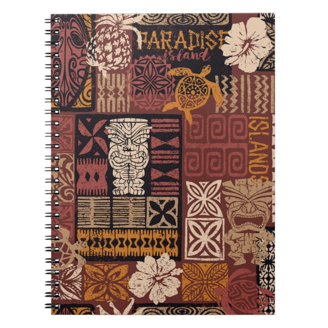 Hawaiian Tribal: Vintage Fabric Patchwork Notebook (Front)