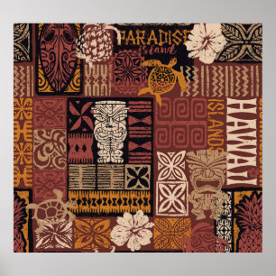 Hawaiian Tribal: Vintage Fabric Patchwork Poster