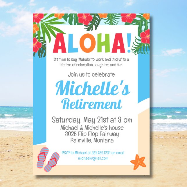Hawaiian Tropical Aloha Retirement Party Invitation (Creator Uploaded)