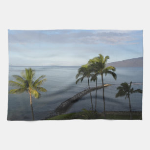 Hawaiian Tropical Beach Scene Kitchen Towels Blue