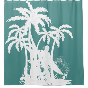 Hawaiian Tropical Beach Surfing Design Shower Curtain