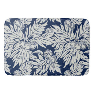Hawaiian Tropical breadfruit ulu in indigo Bath Mat