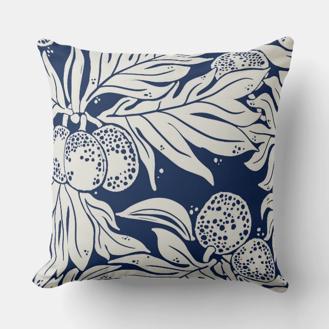 Hawaiian Tropical breadfruit ulu in indigo Cushion (Front)
