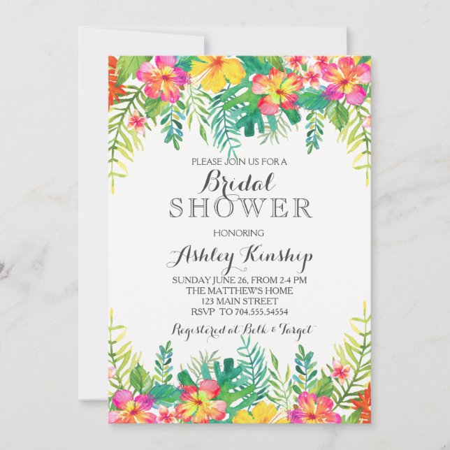 Hawaiian Tropical Bridal shower invitation (Front)