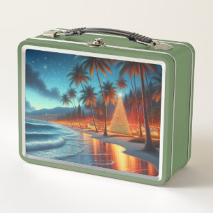 Hawaiian/Tropical Christmas Metal Lunch Box