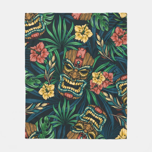 Hawaiian tropical colourful seamless pattern with  fleece blanket (Front)