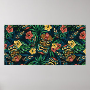 Hawaiian tropical colourful seamless pattern with  poster