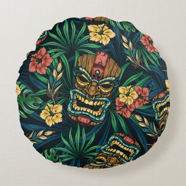Hawaiian tropical colourful seamless pattern with  round cushion (Front)