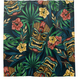 Hawaiian tropical colourful seamless pattern with  shower curtain