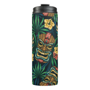 Hawaiian tropical colourful seamless pattern with thermal tumbler