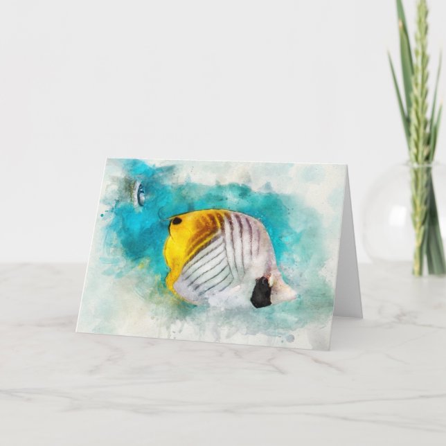Hawaiian Tropical Fish Watercolor - Butterflyfish Card (Front)