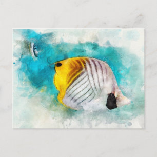 Hawaiian Tropical Fish Watercolor - Butterflyfish Postcard