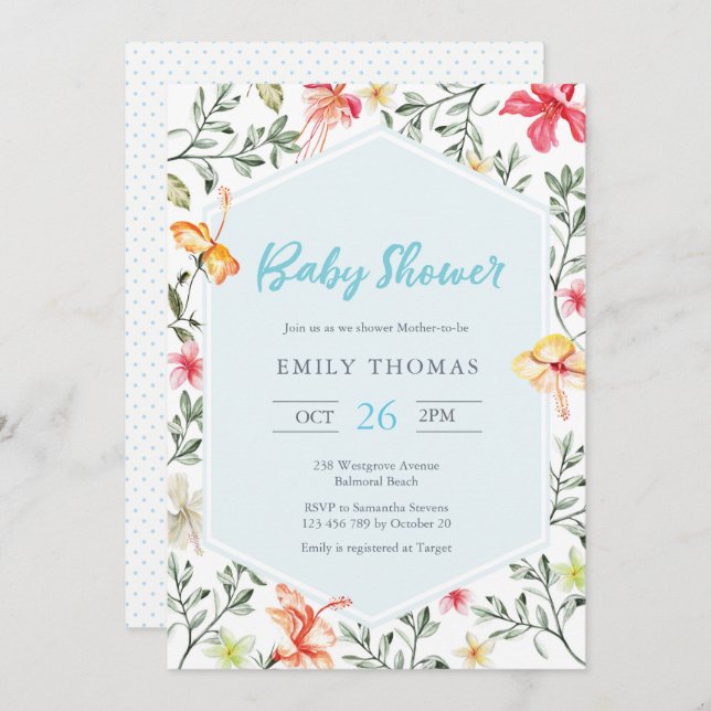 Hawaiian tropical floral Baby Shower Invitation (Front/Back)