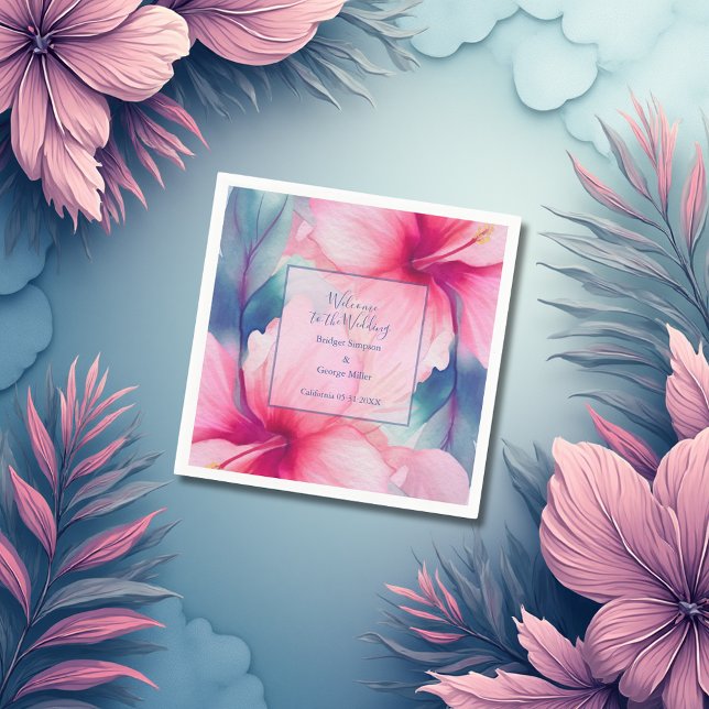 hawaiian tropical floral hibiscus save the date napkin (Creator Uploaded)