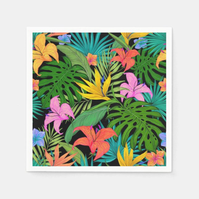 Hawaiian Tropical Floral Palm Leaves Napkin (Front)