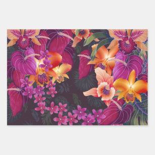 Hawaiian Tropical Flower Explosion Wrapping Paper Sheet