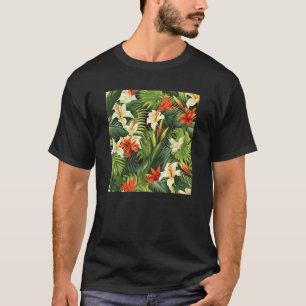 Hawaiian Tropical Flower Leaf Pattern Beach Vacati T-Shirt