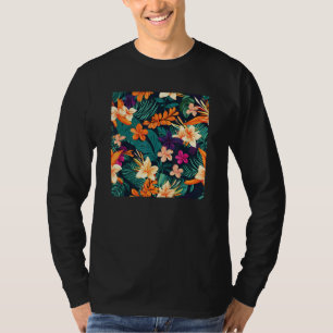 Hawaiian Tropical Flower Leaf Pattern Beach Vacati T-Shirt
