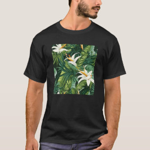 Hawaiian Tropical Flower Leaf Pattern Beach Vacati T-Shirt