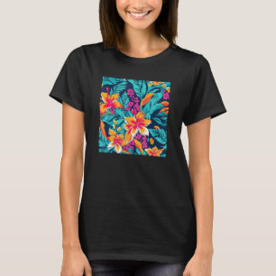 Hawaiian Tropical Flower Leaf Pattern Beach Vacati T-Shirt