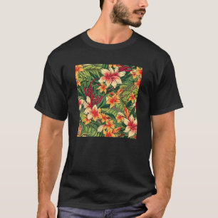 Hawaiian Tropical Flower Leaf Pattern Beach Vacati T-Shirt