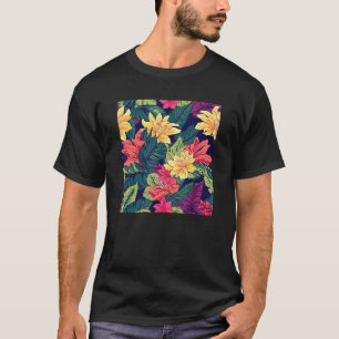 Hawaiian Tropical Flower Leaf Pattern Beach Vacati T-Shirt