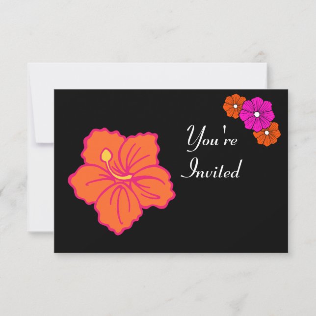 Hawaiian Tropical Flower Luau Invitations (Front)