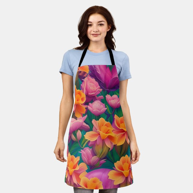 Hawaiian Tropical Flower Pattern  Apron (Worn)