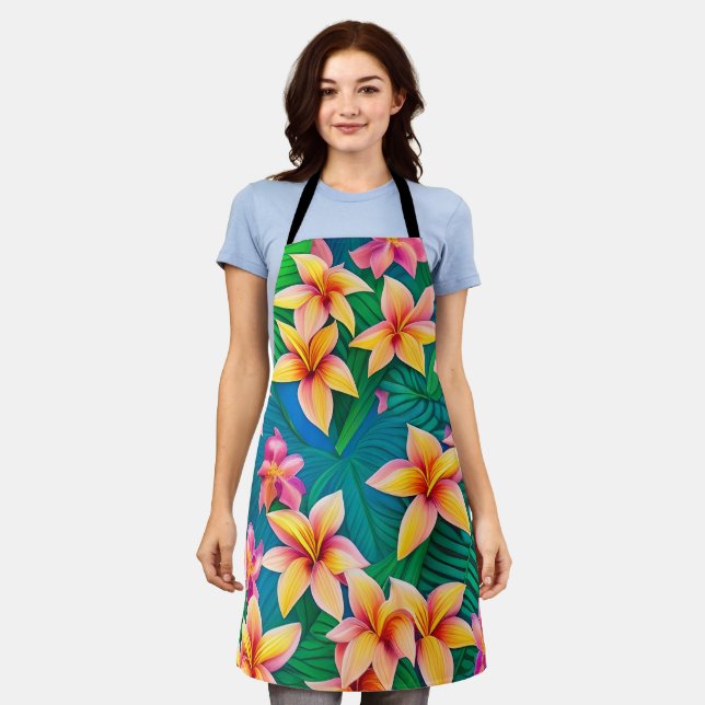 Hawaiian Tropical Flower Pattern  Apron (Worn)