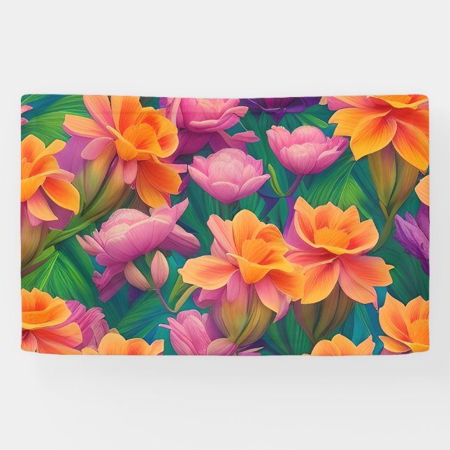 Hawaiian Tropical Flower Pattern Banner (Horizontal)