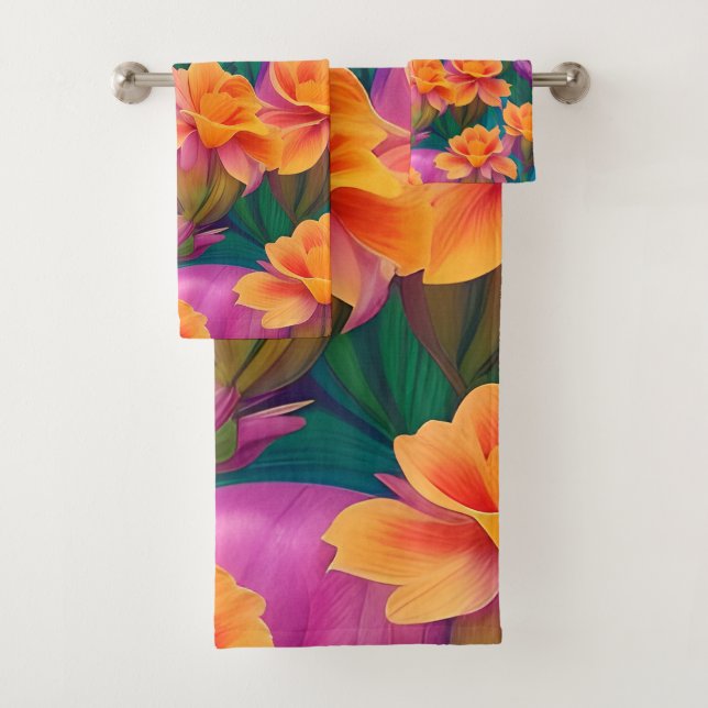 Hawaiian Tropical Flower Pattern  Bath Towel Set (Insitu)