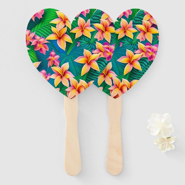 Hawaiian Tropical Flower Pattern  Hand Fan (Front and Back)