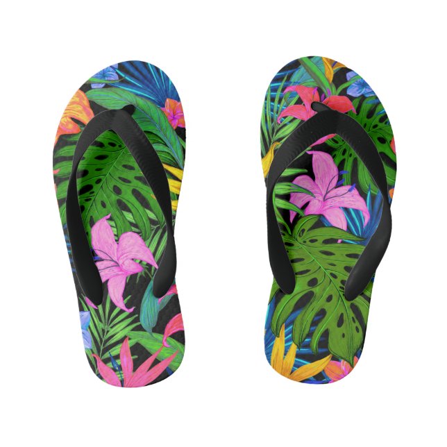 Hawaiian Tropical Flower Pattern Kid's Thongs (Footbed)